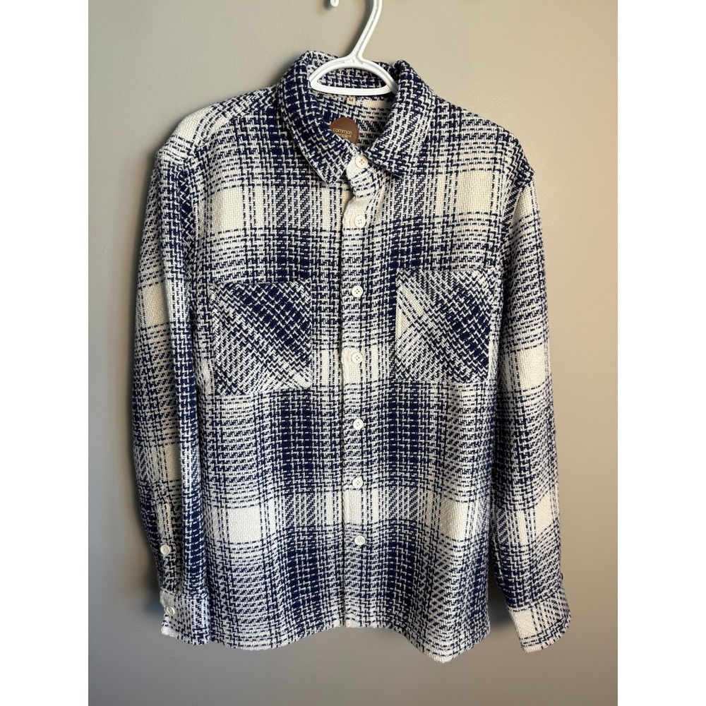 Common People Womens Blue White Plaid Textured Shacket M Coastal Cabin Preppy